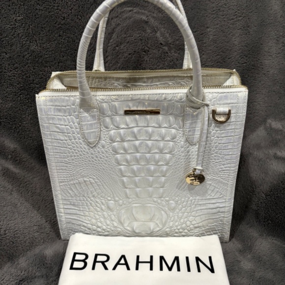 Brahmin Crocodile Caroline Leather Satchel Bag-White - Picture 7 of 7